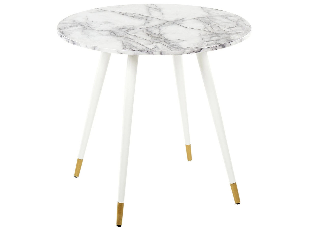 Dining Table Marble Effect and White MDF and Metal Legs  80 cm Glossy Finish Oval Glam Beliani
