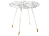 Dining Table Marble Effect and White MDF and Metal Legs  80 cm Glossy Finish Oval Glam Beliani