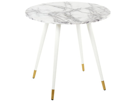 Dining Table Marble Effect and White MDF and Metal Legs  80 cm Glossy Finish Oval Glam Beliani
