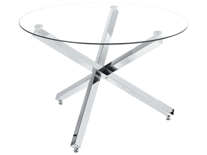 Dining Table Silver Metal Base Glass Top ø 110 cm Round Modern Beliani