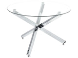 Dining Table Silver Metal Base Glass Top  110 cm Round Modern Beliani