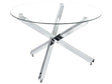 Dining Table Silver Metal Base Glass Top  110 cm Round Modern Beliani