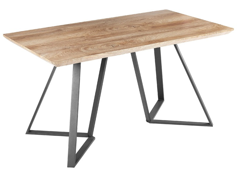 Dining Table Light Wood Top Black Metal Legs 140 x 80 cm 6 Seater Rectangular Industrial Beliani