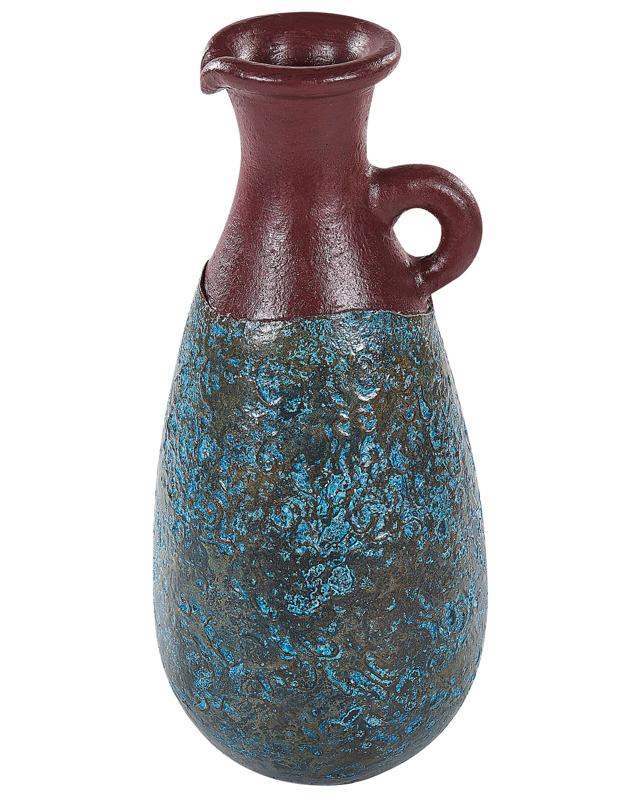 Decorative Vase Blue and Brown Terracotta 40 cm Handmade Painted Retro Vintage-Inspired Design Beliani