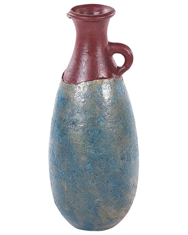 Decorative Vase Blue and Brown Terracotta 50 cm Handmade Painted Retro Vintage-Inspired Design Beliani