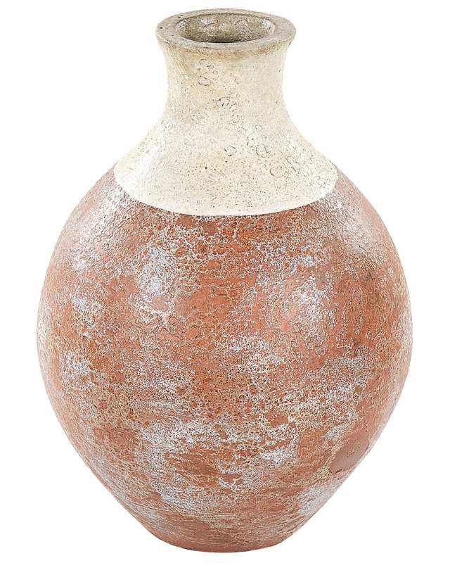 Decorative Vase White and Brown Terracotta 37 cm Handmade Painted Retro Vintage-Inspired Design Beliani