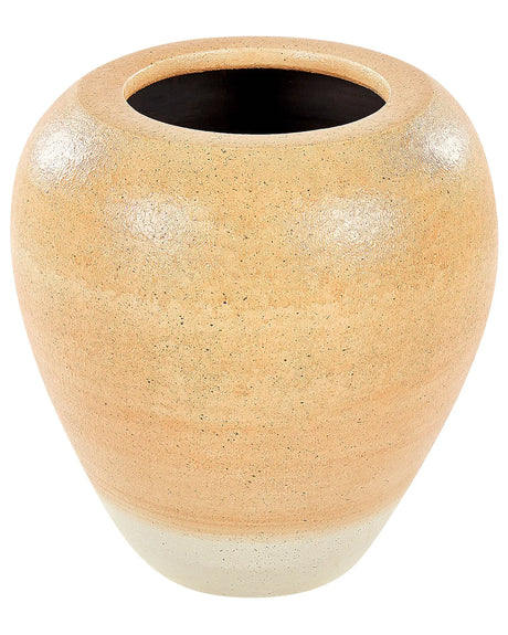 Decorative Vase Orange and Beige Terracotta 34 cm Handmade Painted Retro Vintage-Inspired Design Beliani