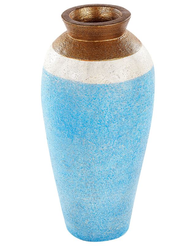 Decorative Vase Blue Terracotta 42 cm Handmade Painted Retro Vintage-Inspired Design Beliani