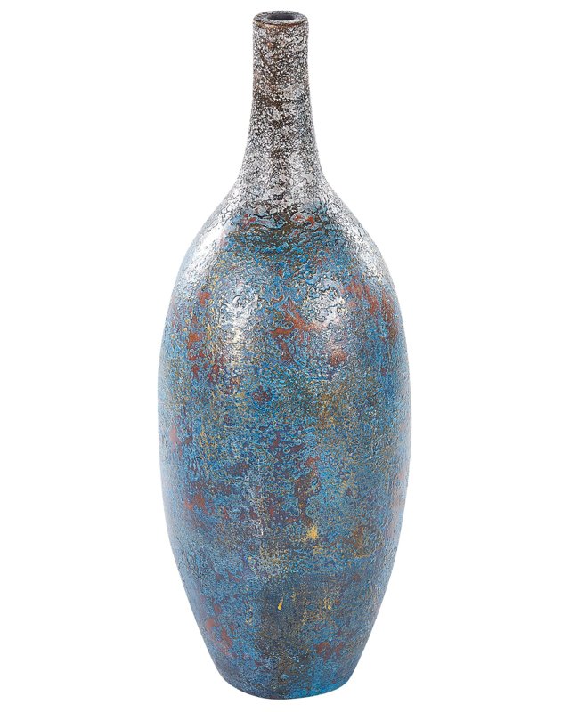 Decorative Vase Blue Terracotta 60 cm Handmade Painted Retro Vintage-Inspired Design Beliani