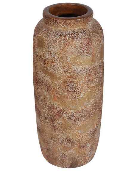 Decorative Vase Brown Terracotta 52 cm Handmade Painted Retro Vintage-Inspired Design Beliani