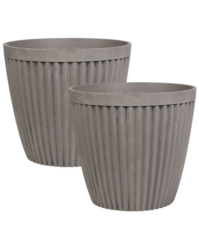 Set of 2 Plant Pots Planter Solid Taupe Stone Mixture Round ⌀ 44 cm Outdoor Resistances All-Weather Beliani