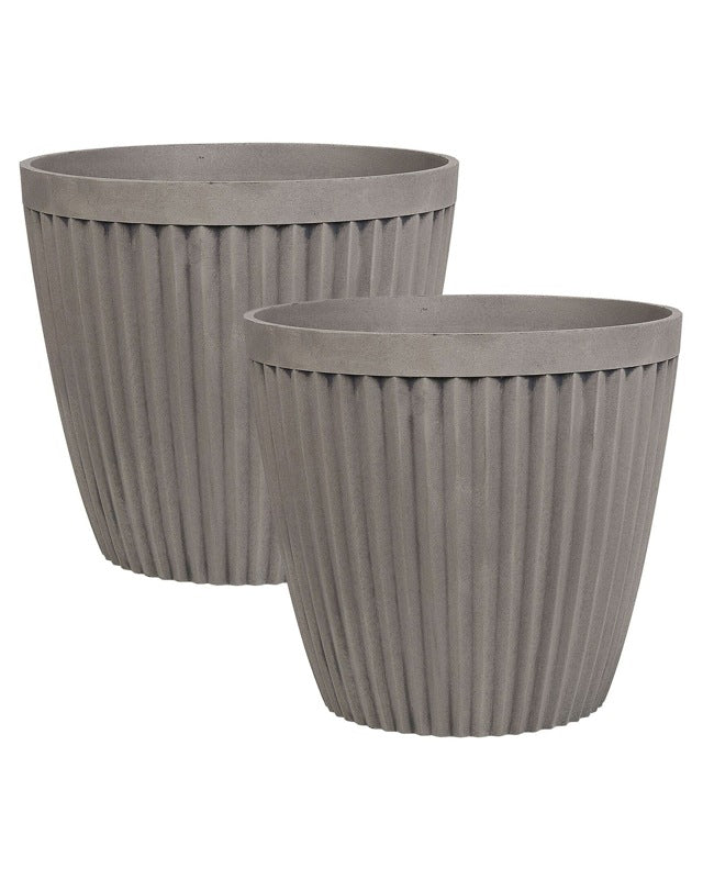 Set of 2 Plant Pots Planters Solid Taupe Stone Mixture Round ⌀ 36 cm Outdoor Resistances All-Weather Beliani