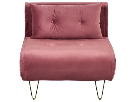 Small Sofa Pink Black Velvet 1 Seater Fold-Out Sleeper Armless With Cushion Metal Gold Legs Glamour Beliani