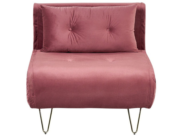 Small Sofa Pink Black Velvet 1 Seater Fold-Out Sleeper Armless With Cushion Metal Gold Legs Glamour Beliani