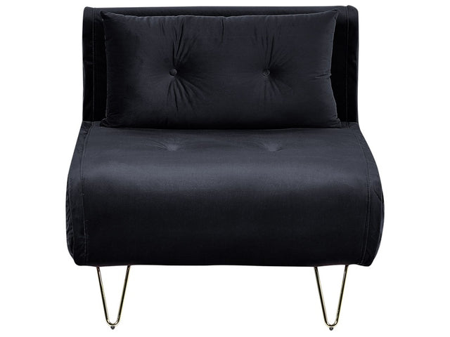 Small Sofa Bed Black Velvet 1 Seater Fold-Out Sleeper Armless With Cushion Metal Gold Legs Glamour Beliani