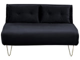 Sofa Bed Black Velvet 2 Seater Fold-Out Sleeper Armless With 2 Cushions Metal Gold Legs Glamour Beliani