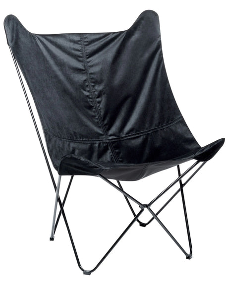 Armchair Black Velvet Fabric Metal Hairpin Legs Butterfly Accent Chair Traditional Retro Living Room Bedroom Beliani