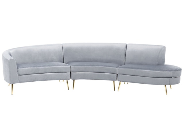 Sofa Light Grey Velvet 4 Seater Back Seat Metal Golden Legs Retro Glam Beliani