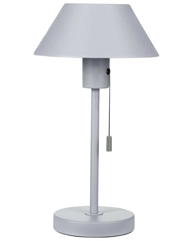 Table Lamp Light Grey Iron Cone Shade with Pull Switch Office Study Modern Beliani