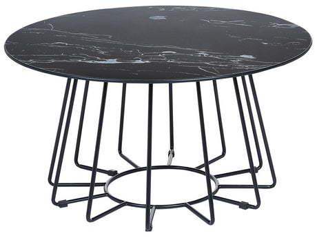 Coffee Table Black Tabletop Metal Base Marble Finish ø 80 cm Glamorous Design Beliani