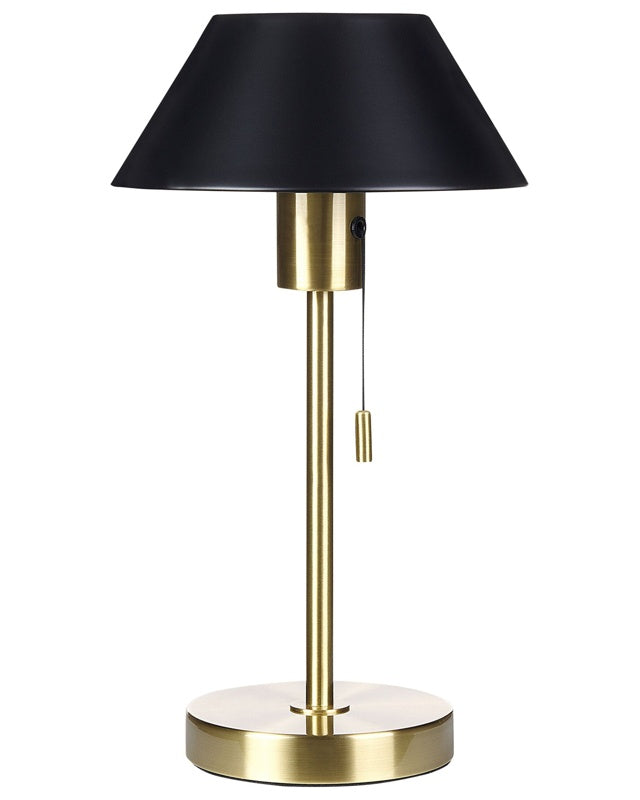 Table Lamp Black and Gold Iron Cone Shade with Pull Switch Office Study Modern Beliani