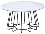 Coffee Table White Tabletop Metal Base Marble Finish  80 cm Glamorous Design Beliani