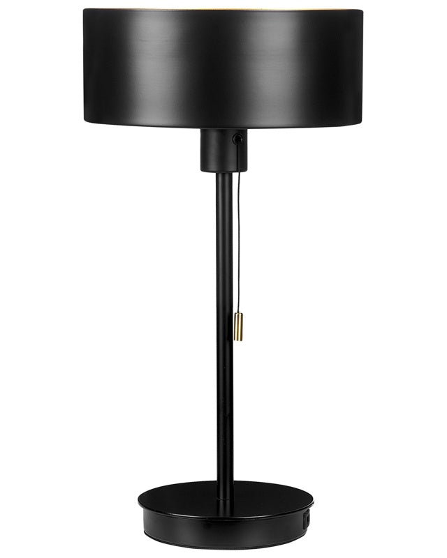 Table Lamp Black Iron Cone Shade USB Port with Pull Switch Office Study Functional Modern Beliani