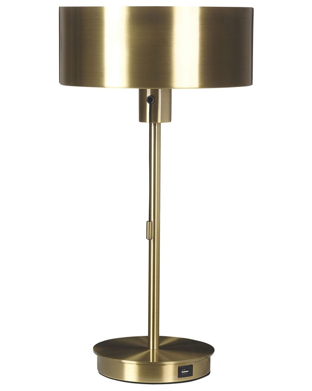 Table Lamp Gold Iron Cone Shade USB Port with Pull Switch Office Study Functional Modern Beliani