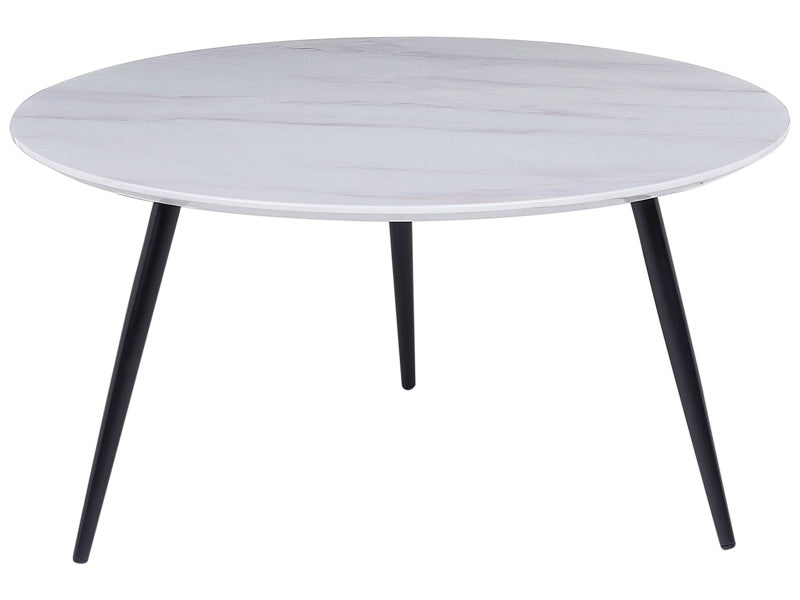Coffee Table White Marble Effect  79 cm Black Base Living Room Bedroom Modern Beliani