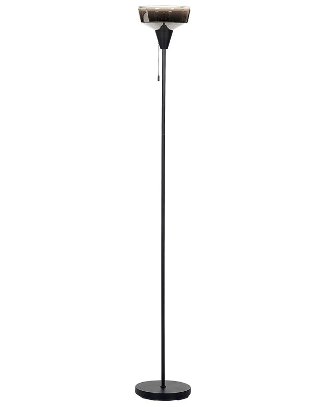 Floor Lamp Black and Silver Metal Base Glass Smoked Shade 154 cm Pull Switch Modern Bedroom Living Room Lighting Beliani