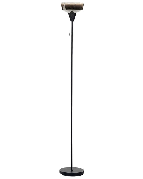 Floor Lamp Black and Silver Metal Base Glass Smoked Shade 154 cm Pull Switch Modern Bedroom Living Room Lighting Beliani