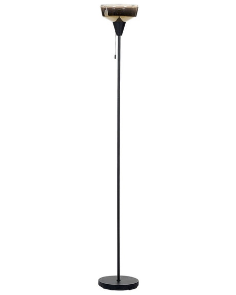 Floor Lamp Black and Gold Metal Base Glass Smoked Shade 154 cm Pull Switch Modern Bedroom Living Room Lighting Beliani