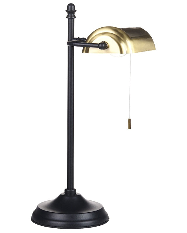 Table Lamp Gold and Black Metal Base Shade Adjustable Pull Switch Retro Style Home Office Light Beliani