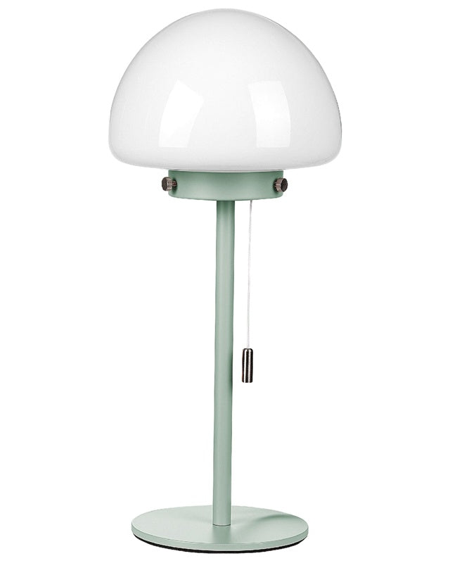 Table Lamp Green Metal Base Glass Shade Pull Switch Minimalistic Style Home Office Light Beliani