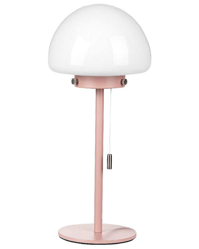 Table Lamp Pink Metal Base Glass Shade Pull Switch Minimalistic Style Home Office Light Beliani