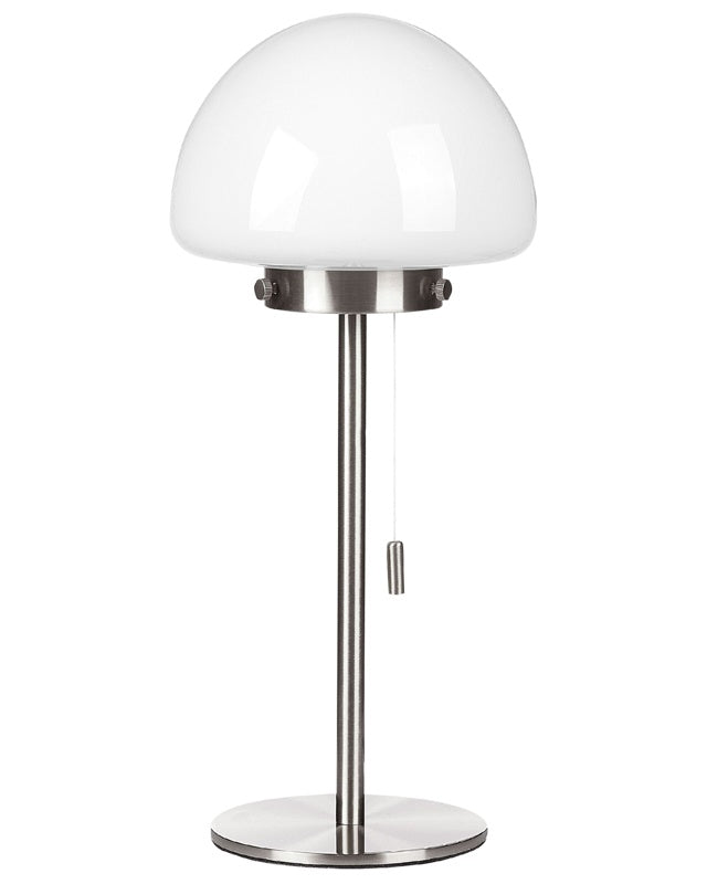 Table Lamp Silver Metal Base Glass Shade Pull Switch Minimalistic Style Home Office Light Beliani