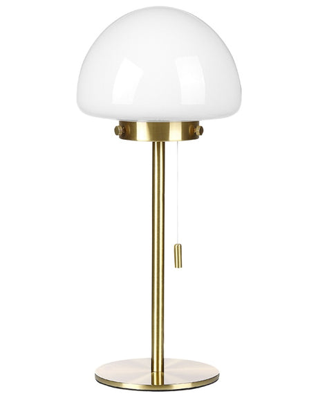 Table Lamp Gold Metal Base Glass Shade Pull Switch Minimalistic Style Home Office Light Beliani