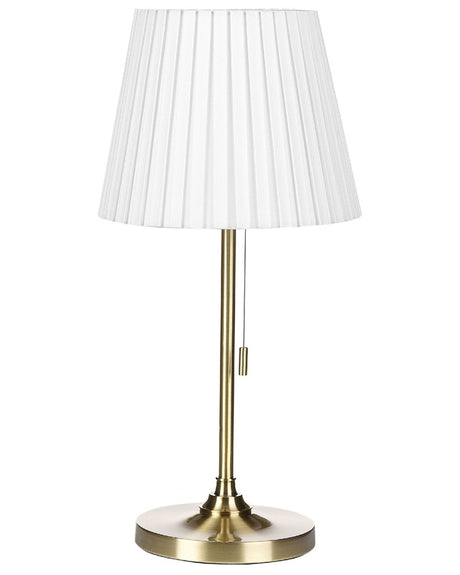 Table Lamp Brass White Polyester Iron Empire Shade Light Bedroom Living Room Retro Classic Beliani