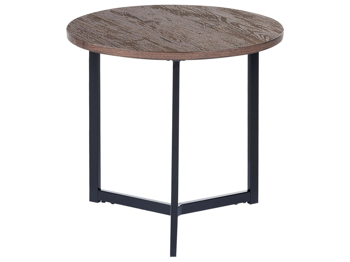 Side Table Dark Wood  50 cm Top Black Legs Industrial Modern Living Room Bedroom Beliani