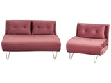 Living Room Set Pink Velvet Single and 2 Seater Sofa Bed with Cushions Metal Hairpin Legs Glamour Beliani