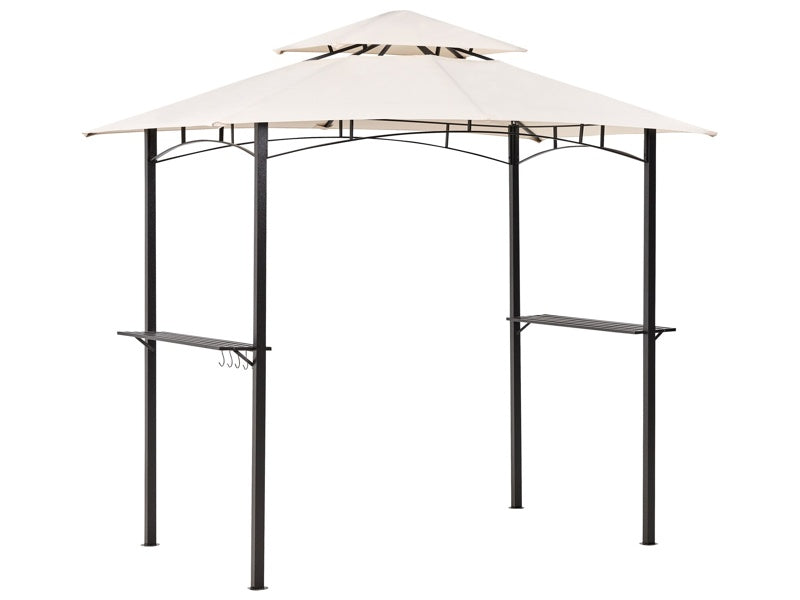 Gazebo Beige Fabric Black Steel 240 x148 cm Metal Frame Canopy with Hooks and Shelves Garden Pavilion Beliani