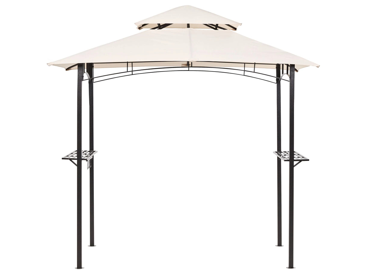 Gazebo Beige Fabric Black Steel 240 x148 cm Metal Frame Canopy with Hooks and Shelves Garden Pavilion Beliani