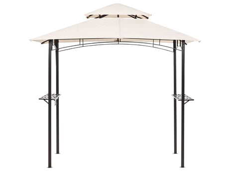 Gazebo Beige Fabric Black Steel 240 x148 cm Metal Frame Canopy with Hooks and Shelves Garden Pavilion Beliani