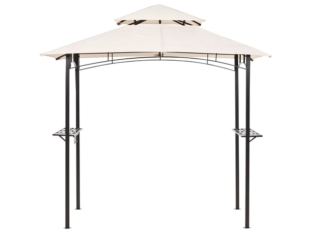 Gazebo Beige Fabric Black Steel 240 x148 cm Metal Frame Canopy with Hooks and Shelves Garden Pavilion Beliani