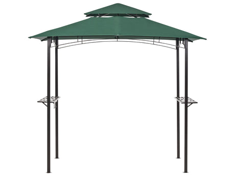 Gazebo Dark Green Fabric Black Steel 240 x 148 cm Metal Frame Canopy with Hooks and Shelves Garden Pavilion Beliani