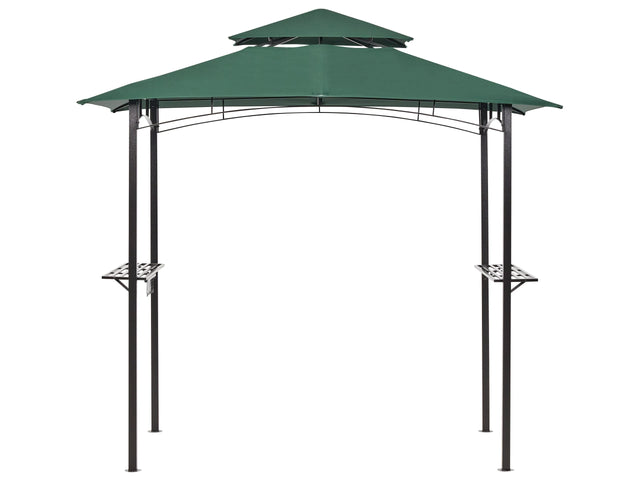 Gazebo Dark Green Fabric Black Steel 240 x 148 cm Metal Frame Canopy with Hooks and Shelves Garden Pavilion Beliani
