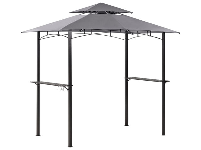 Gazebo Grey Fabric Black Steel 240 x 148 cm Metal Frame Canopy with Hooks and Shelves Garden Pavilion Beliani