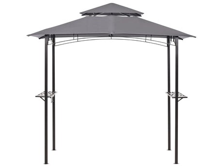 Gazebo Grey Fabric Black Steel 240 x 148 cm Metal Frame Canopy with Hooks and Shelves Garden Pavilion Beliani