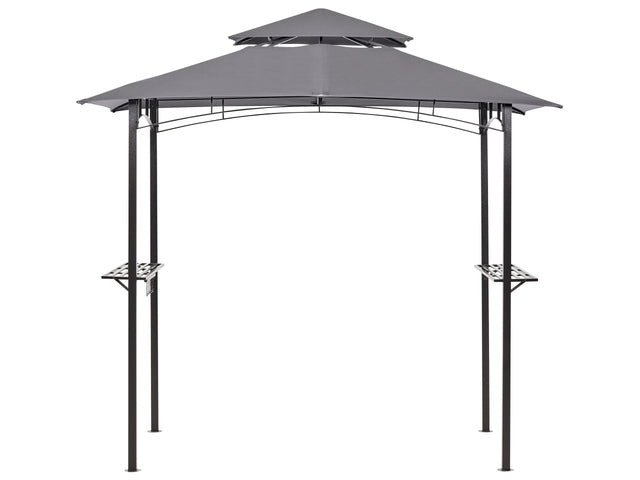 Gazebo Grey Fabric Black Steel 240 x 148 cm Metal Frame Canopy with Hooks and Shelves Garden Pavilion Beliani