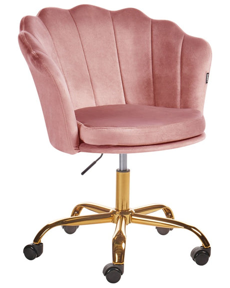 Office Swivel Chair Pink Velvet with Stairbase Adjustable Height  Beliani